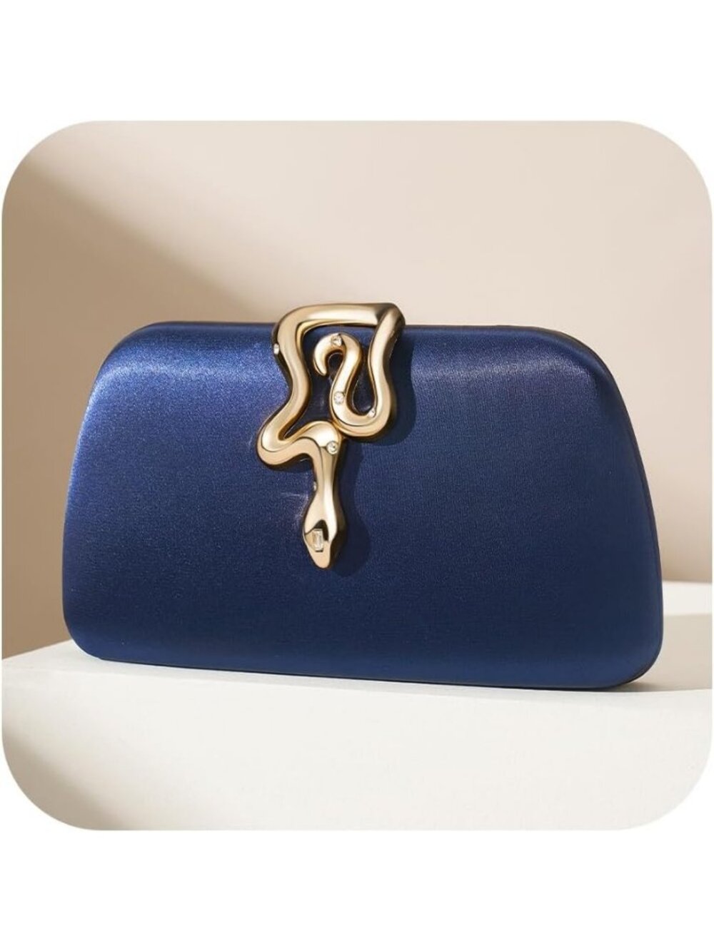 Women's Blue Satin Clutch Purse For Wedding With Chain Evening Bag